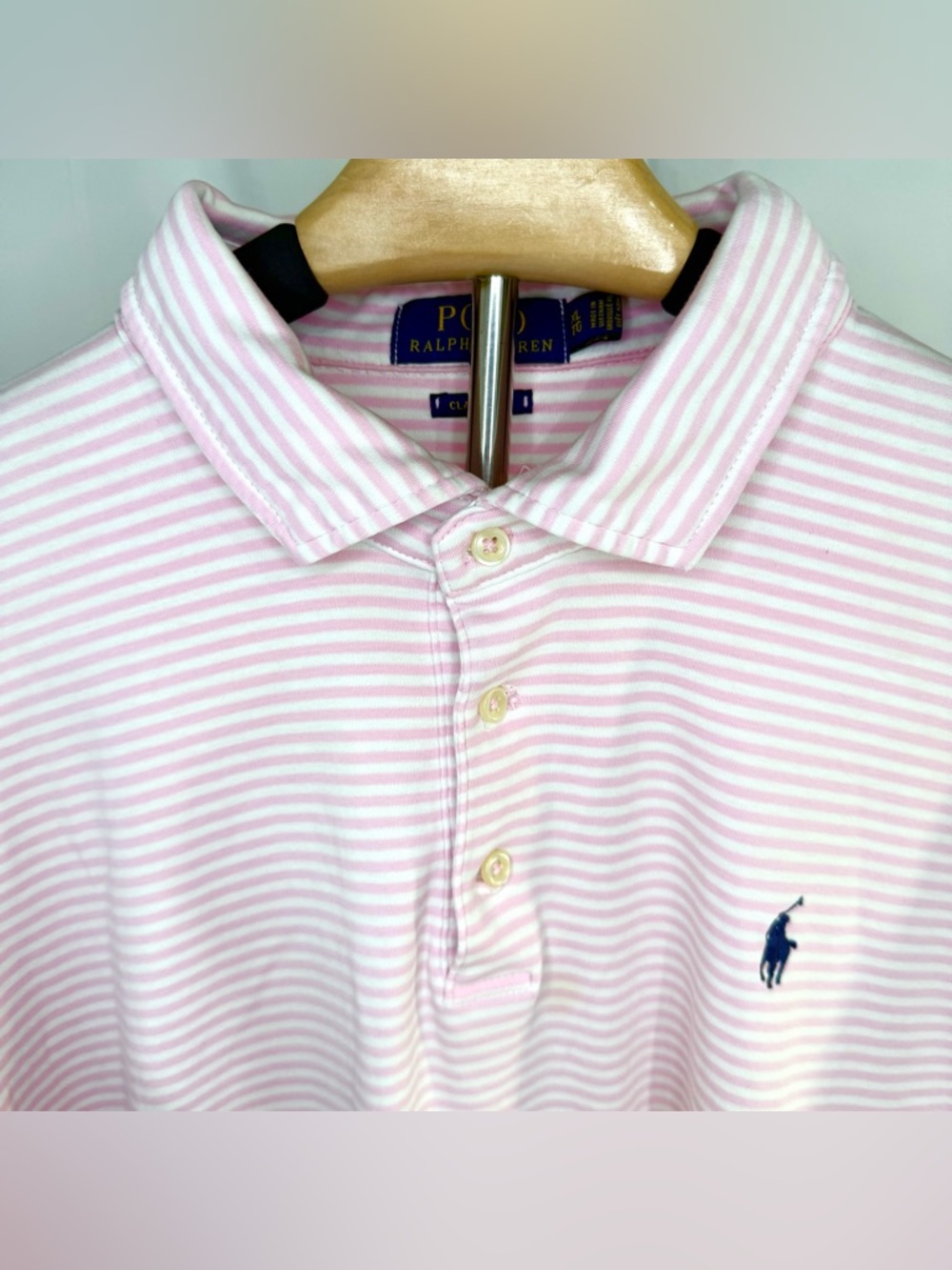 Polo Ralph Lauren Pink Stripe Mens Polo Shirt Preppy Classic Fit‎ XL